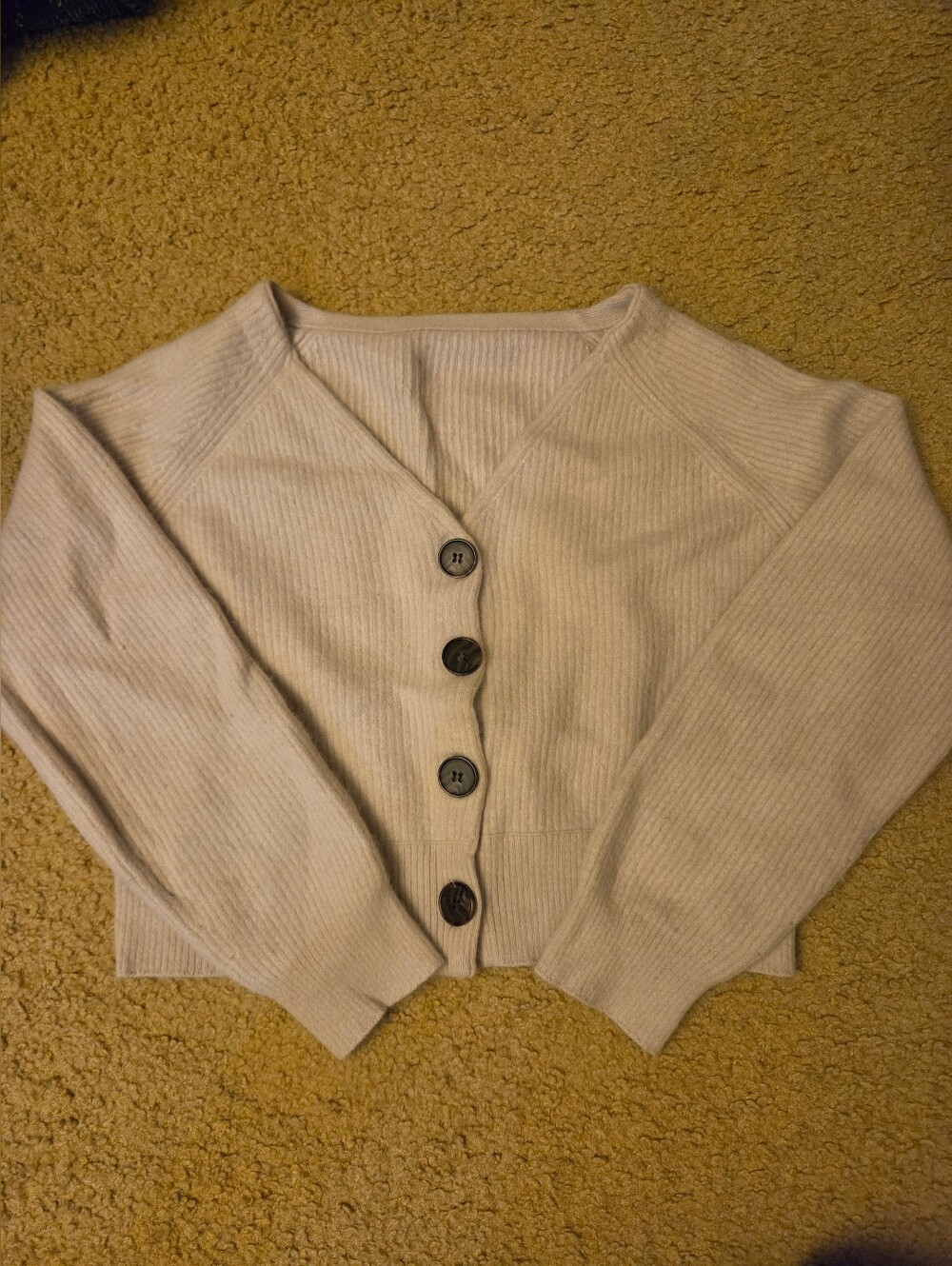 Cropped Cream Ribbed Button-Front Sweater